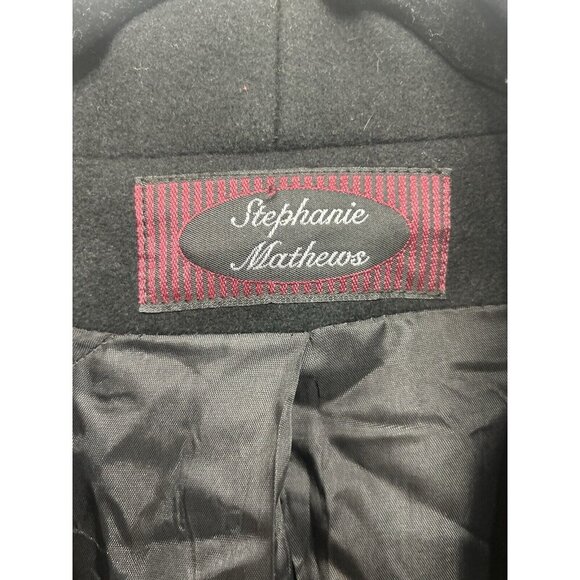 Vintage Stephanie Mathews Wool Trench Coat 10 Black Dark Academia USA Made - Picture 9 of 12